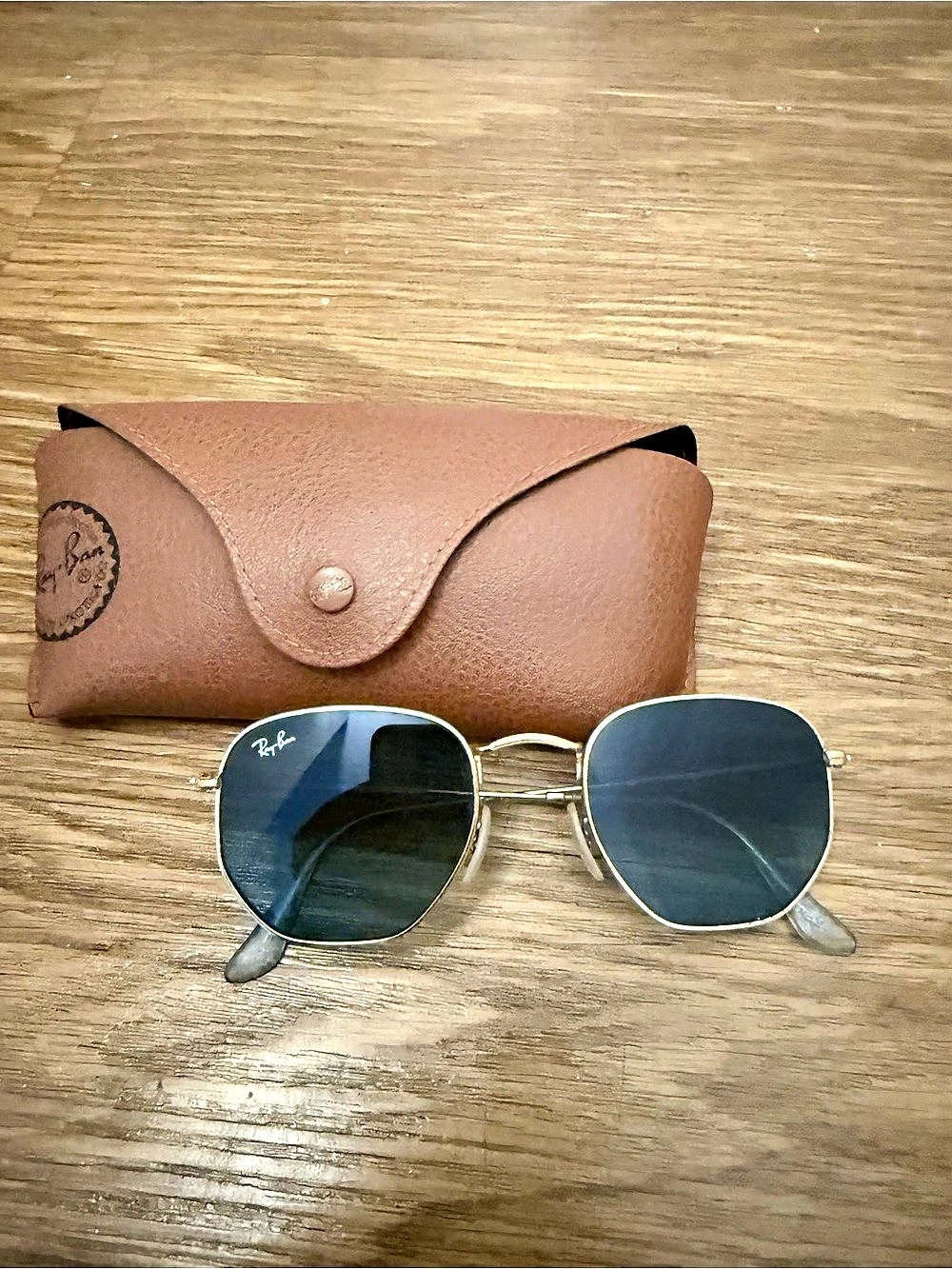 Ray-Ban Hexagonal Flat Lenses Gold & Blue Sunglasses